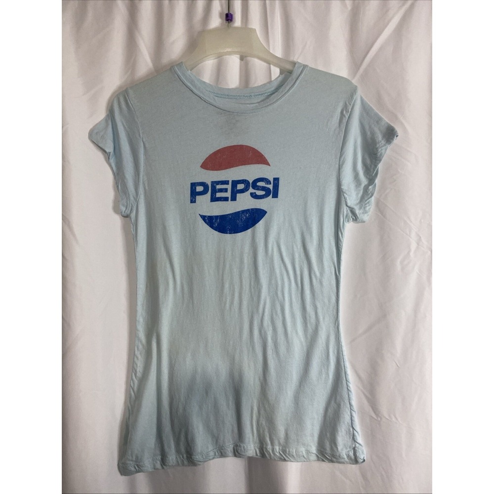 Pepsi Graphic Tee Womens XXL Light Blue Excellent Distressed Logo Short Sleeve
